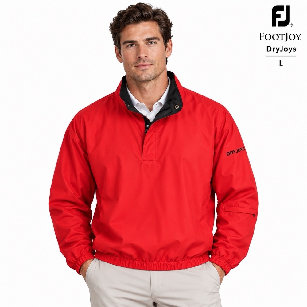 FootJoy DryJoys Mens Large Red Golf Rain Windbreaker Pullover Jacket Zip Pocket